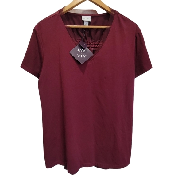NWT XL Cotton Blend Red Short Sleeve Blouse with Decorative Back Tie Strings - Picture 1 of 6